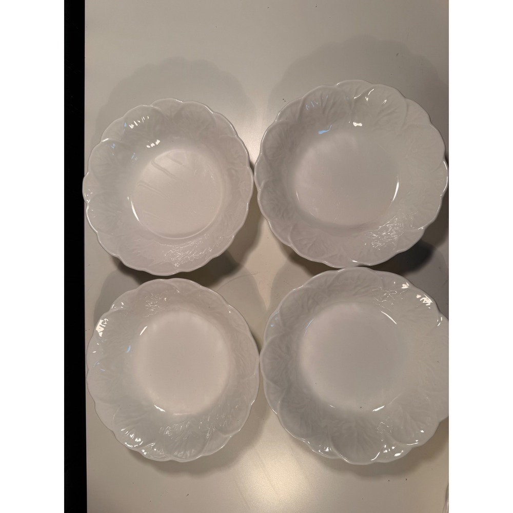 Coalport Countryware White Bone China Cereal Bowls Set of 4 Scalloped Leaf 6.5"